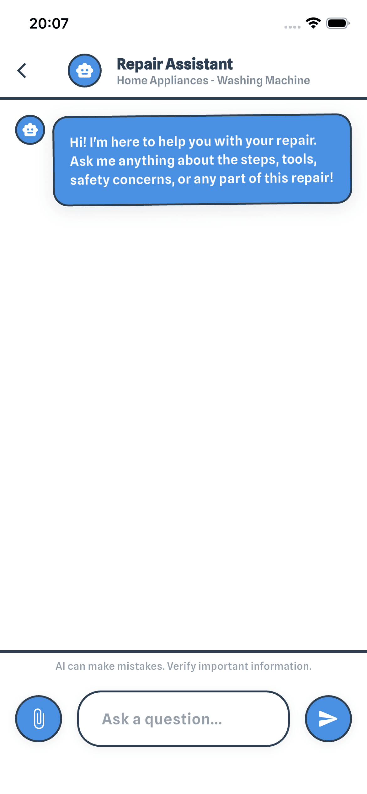 AI chat support for asking follow-up questions and getting help during your repair